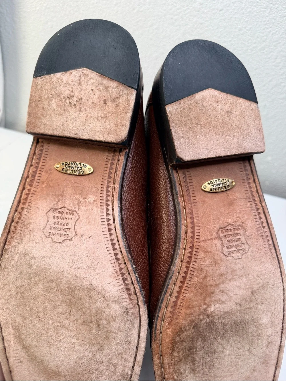 BRASS BOOT Genuine Caiman Alligator Cognac Leather Tassel Loafers Sz. 12M